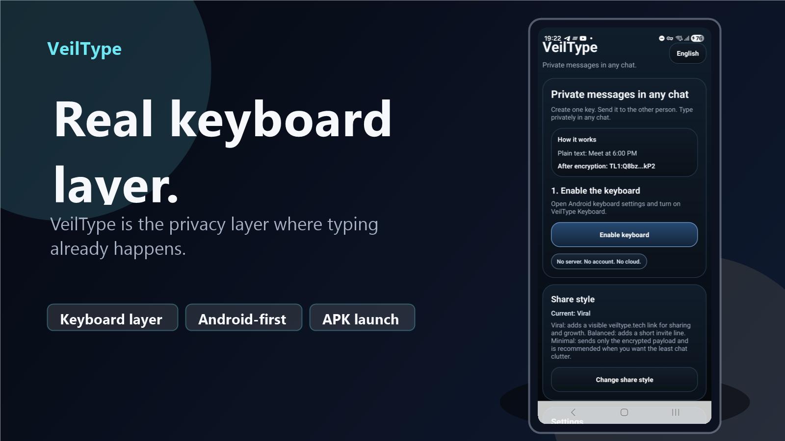 VeilType Android app screen